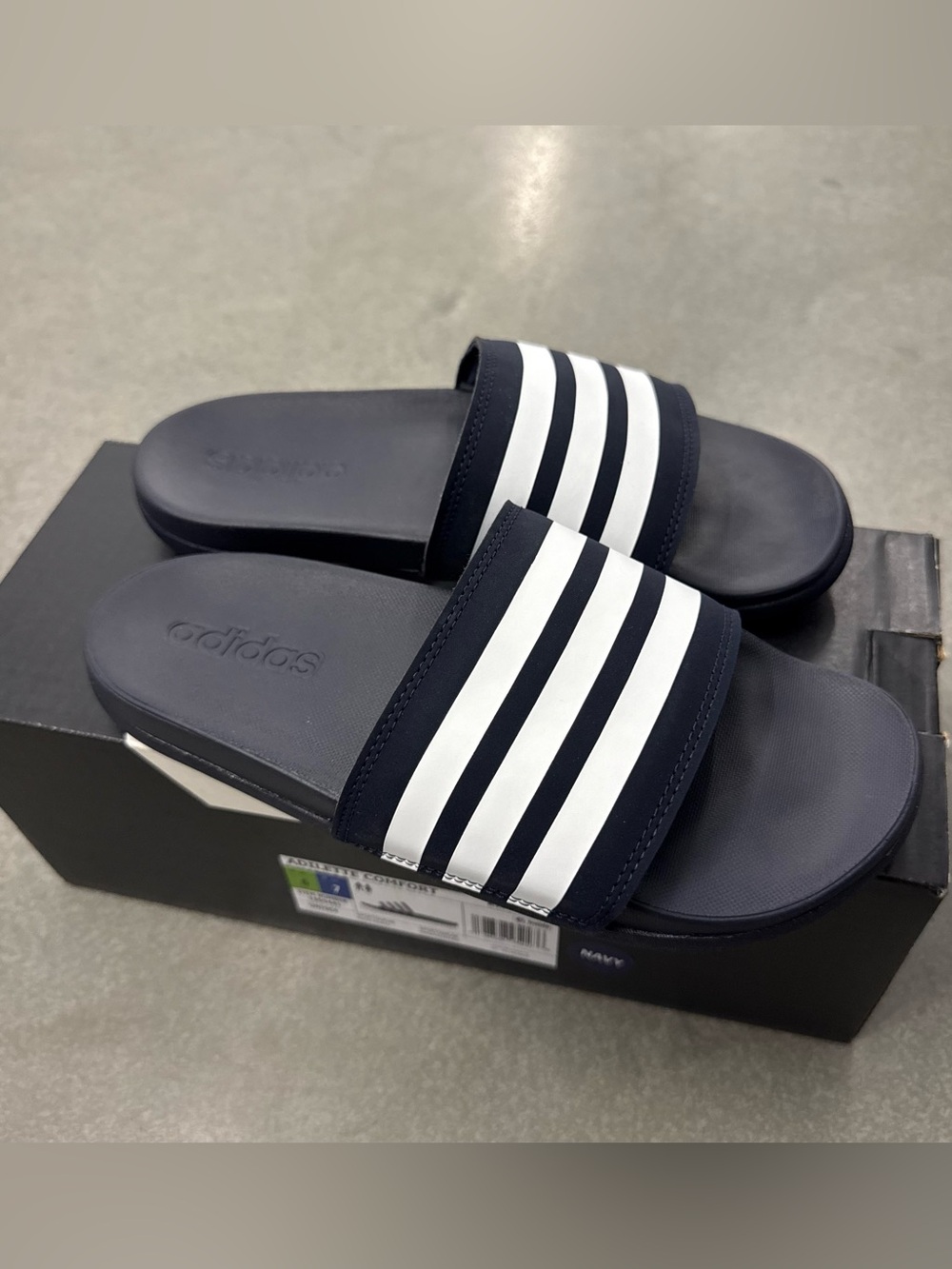 Adidas Adilette Comfort Beach Slip On Flip Flops Sandals, Blue, Women’s Size 7